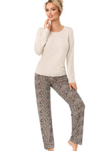 Pijama damă, viscoză moale, imprimeu leopard - OMARI LONG