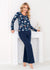 Pijama damă, bumbac natural, bluză florală, pantaloni lungi bleumarin - CAROLINE LONG