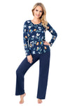 Pijama damă, bumbac natural, bluză florală, pantaloni lungi bleumarin - CAROLINE LONG