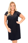 Cămașă de noapte plus size din viscoză „Silvana”, culoare negru, dantelă