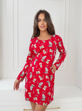 Cămașă de noapte damă, bumbac 100%, imprimeu de Crăciun - BEAR