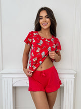 Pijama damă, bumbac 100%, model festiv cu pantaloni scurți - BEAR SHORT