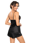 Pijama damă, satin, mânecă scurtă, negru - SABRINA 1/2