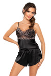 Pijama damă, satin, mânecă scurtă, negru - SABRINA 1/2