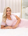Cămașă de noapte damă plus size din viscoză cu dantelă, model SONIA, culoare roz pudrat
