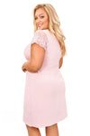 Cămașă de noapte damă plus size din viscoză cu dantelă, model SONIA, culoare roz pudrat