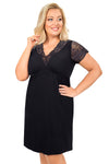 Cămașă de noapte damă plus size din viscoză cu dantelă, model SONIA, culoare neagră