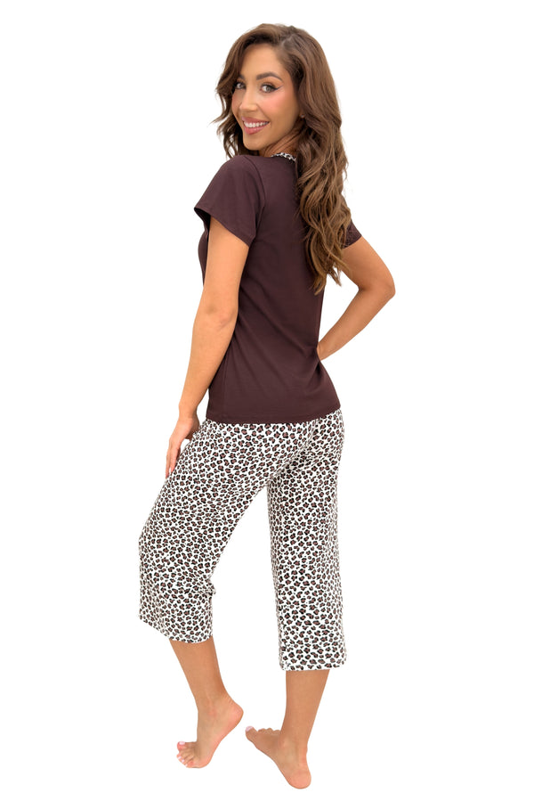 Pijama damă, bumbac, pantaloni 3/4, maro - ZOYA 3/4