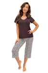 Pijama damă, bumbac, pantaloni 3/4, maro - ZOYA 3/4