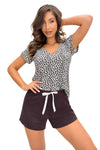 Pijama damă, bumbac, pantaloni scurți, maro - ZOYA Short