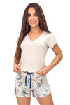 Pijama damă din viscoză, cu pantaloni scurți, cu imprimeu floral, model GOYA