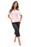 Pijama damă din viscoză, cu pantaloni 3/4, cu buline, model PATI