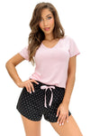 Pijama damă din viscoză, cu pantaloni scurți, cu buline, model PATI