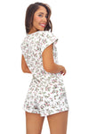 Pijamă bumbac damă Emilka short cu imprimeu floral, bluză și pantaloni scurți
