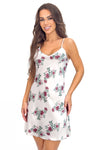Cămașă de noapte damă JULIA din satin cu imprimeu floral — ecru