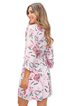Halat damă GABRIELA din vâscoză — model scurt cu imprimeu floral roz pudrat