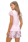 Pijama damă GABRIELA din vâscoză — model short cu dantelă roz pudrat