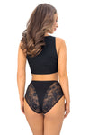 Chilot damă, talie înaltă, bumbac cu dantelă, negru - DONNA 273