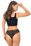Chilot damă, tip brazilian, bumbac cu dantelă, negru - DONNA 280