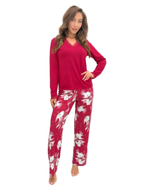 Pijama BRIGITTE Long, detaliu dantelă la decolteu