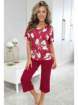 Pijama damă, viscoză, pantaloni 3/4, bordo - BRIGITTE 3/4