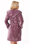 Halat damă pufos și gros, soft fleece, cu glugă mov prune – DONNA 101