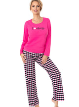 Pijama damă, bumbac, pantaloni lungi în carouri fucsia – Sleep Long