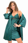 Cămașă de noapte Mela verde smarald din satin — tip furou, lungime până la jumătatea coapsei, mărimi 36/S–44/XXL