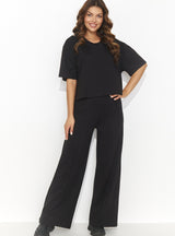 Compleu damă, tricou cu spate decupat și pantaloni palazzo, negru - ALINA NU475