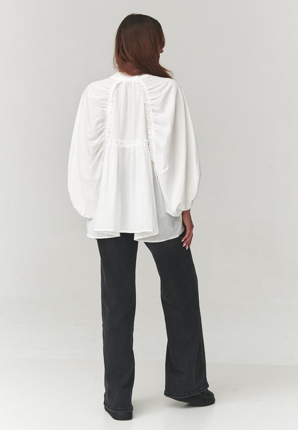 Cămașă damă oversize, bumbac lejer cu mâneci bufante, albă – C24 Andrada