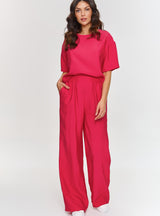 Compleu damă, elegant, bluză boxy și pantaloni largi, fucsia - LARA M881