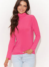 Bluză damă, viscoză elastică, guler înalt, fucsia - CLARA NU460