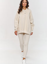Compleu damă, urban luxury din 3 piese, bluza, top și colanți, bej deschis - IRIS A8