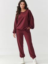 Compleu damă, bumbac, bluză și pantaloni cu manșete, burgund - ISABELLA M889