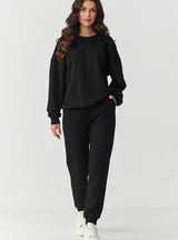 Compleu damă, bumbac, bluză și pantaloni cu manșete, negru - ISABELLA M889
