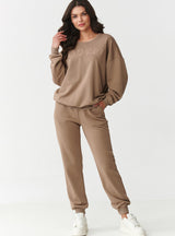 Compleu damă, bumbac, bluză și pantaloni cu manșete, maro cappuccino - ISABELLA M889