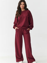 Compleu damă, bumbac, pantaloni oversize, burgund - AMELIA M890