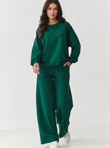 Compleu damă, bumbac, pantaloni oversize, verde smarald - AMELIA M890