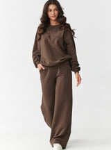 Compleu damă, bumbac, pantaloni oversize, maro ciocolatiu - AMELIA M890