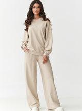 Compleu damă, bumbac, pantaloni oversize, bej deschis - AMELIA M890