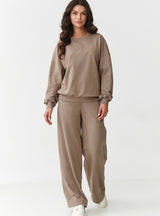 Compleu damă, bumbac, pantaloni oversize, mocha - AMELIA M890