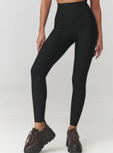 Colanți damă, tricot prăfuit cu nervuri și talie înaltă, negru - C30