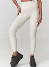 Colanți damă, tricot prăfuit cu nervuri și talie înaltă, bej – C30