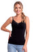 Maiou damă 106 din bumbac, negru, cu bretele subțiri și dantelă, văzut din față