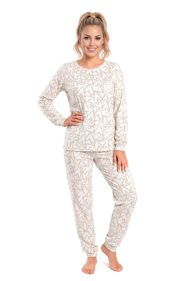 Adore Long - imprimeu integral - imprimeu cu inimioare pe bumbac crem, mărimi 36/S–44/XXL