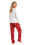 Pijama damă bumbac Cookie long ecru — pantaloni roșii cu imprimeu de Crăciun, fabricat în UE