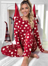 Pijama damă bumbac „Cookie long” — roșu, imprimeu de Crăciun