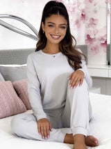 Pijama bumbac cu mânecă lungă „Home long” — gri