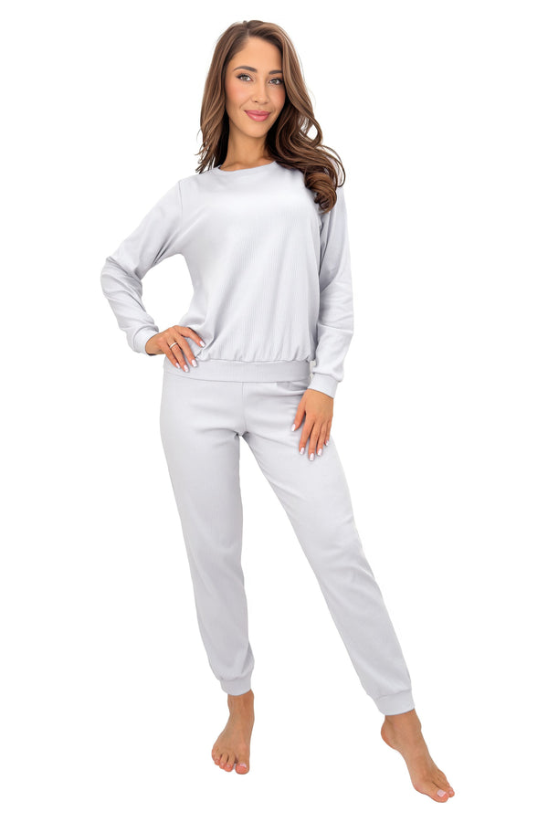 Pijama bumbac cu mânecă lungă „Home long” — gri — DONNA, fabricat în UE