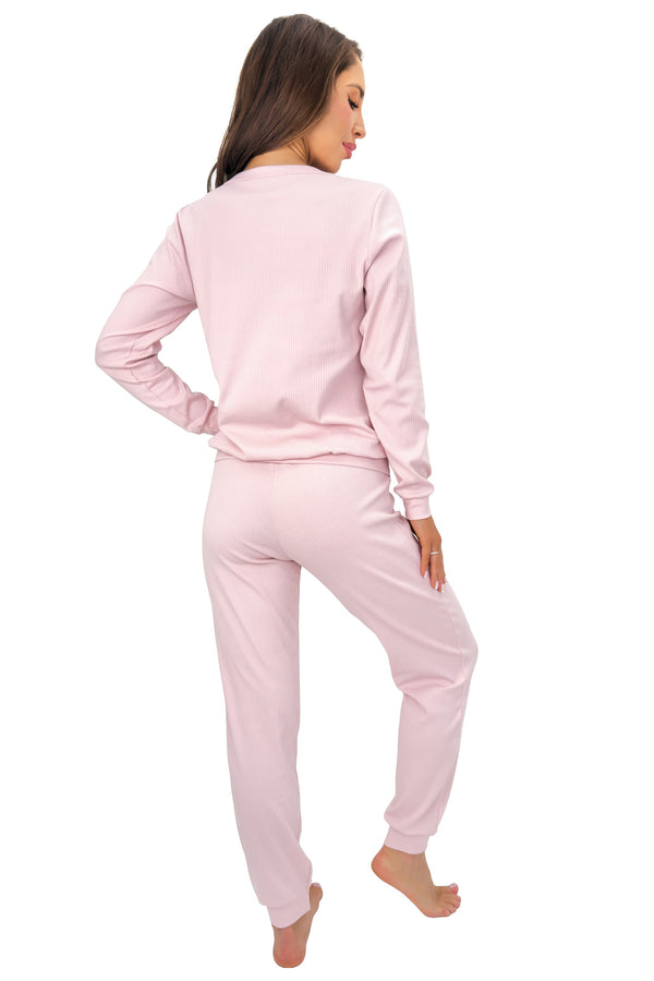 Pijama bumbac cu mânecă lungă „Home long” — roz pudrat — DONNA, fabricat în UE